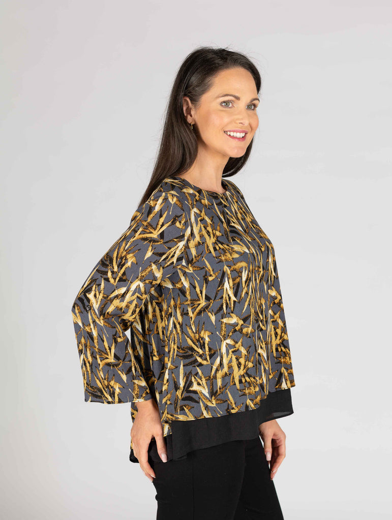 Grey Leaf print layered top-Tops-Paco