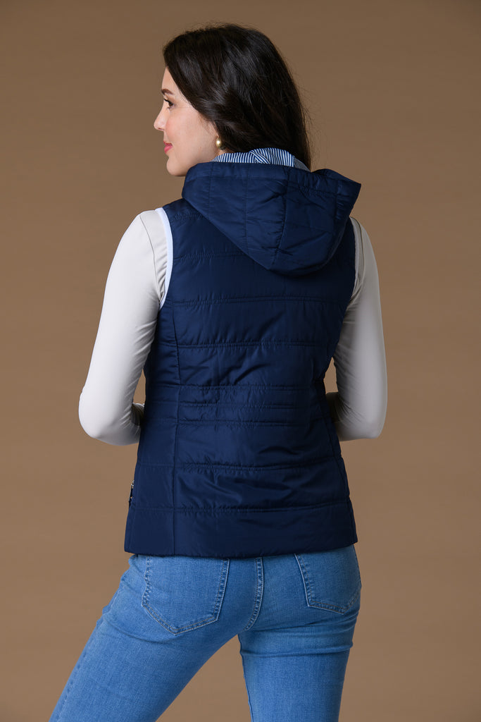 Hooded Stripe Lining Gilet - Navy-Gilets-Paco
