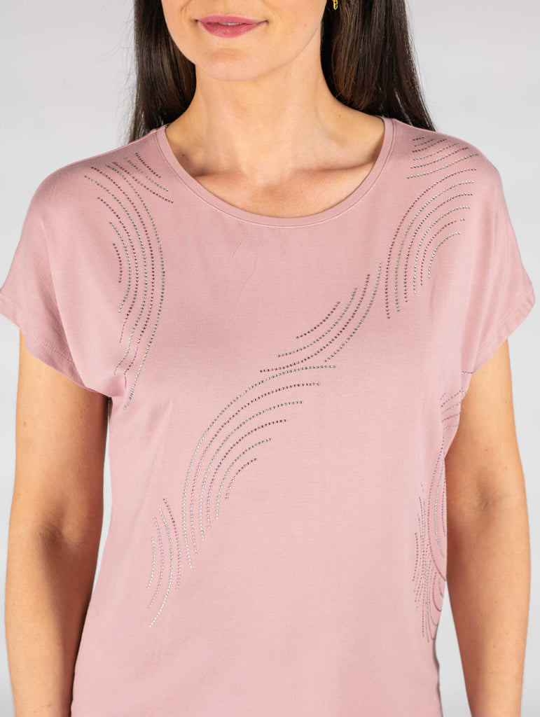 Hotfix Detail Top Round Neck Top-T Shirts-Paco