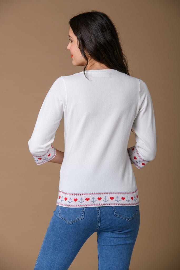 Jaquard Hem Sweater - White-Knitwear-Paco