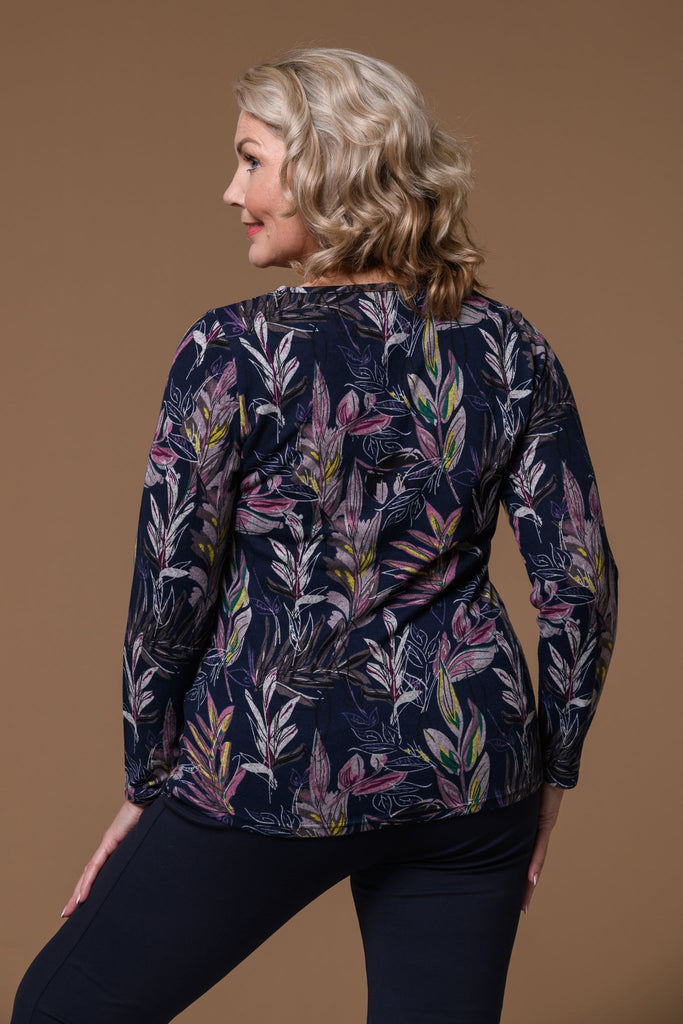 Jungle Leaf Brushed Top-Blue-Tops-Paco