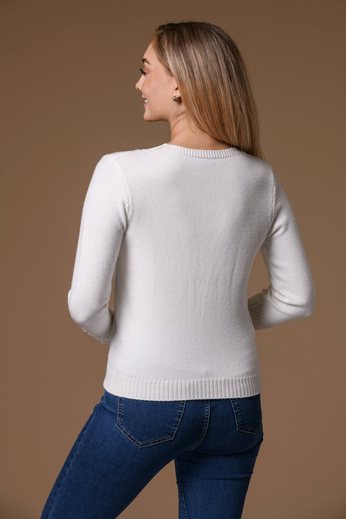 Lace Insert Sweater- Cream-Knitwear-Paco