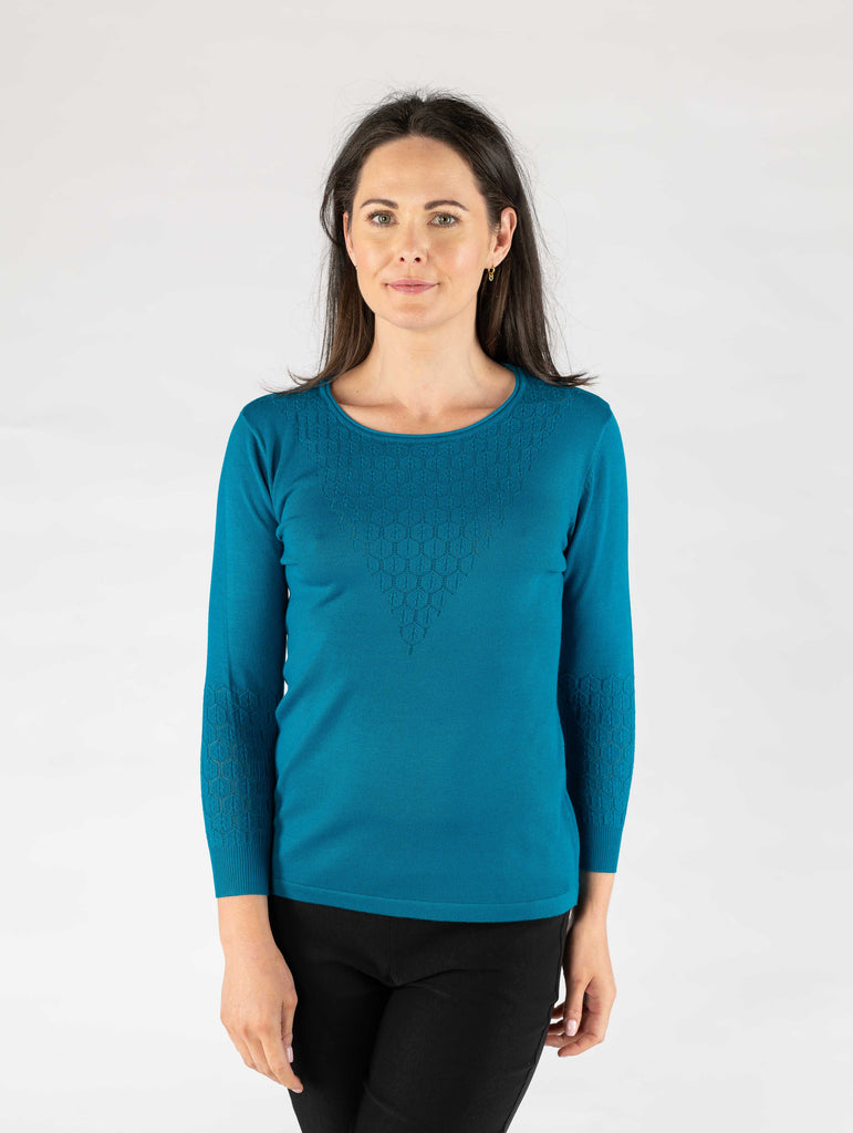 Lacey Pattern Neckline Jumper-Knitwear-Paco