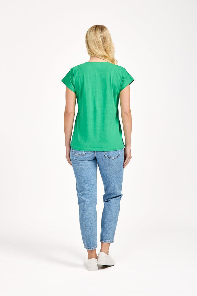 Leaf Embellished Print Top - Green-T Shirts-Paco