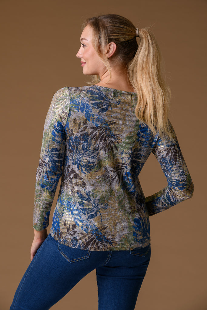 Leaf Foil Top BLUE-Casualwear-Paco