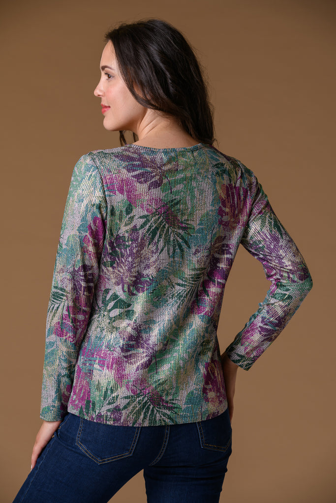 Leaf Foil Top PINK-Casualwear-Paco