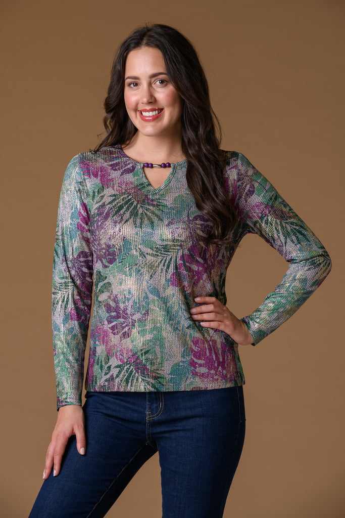 Leaf Foil Top PINK-Casualwear-Paco