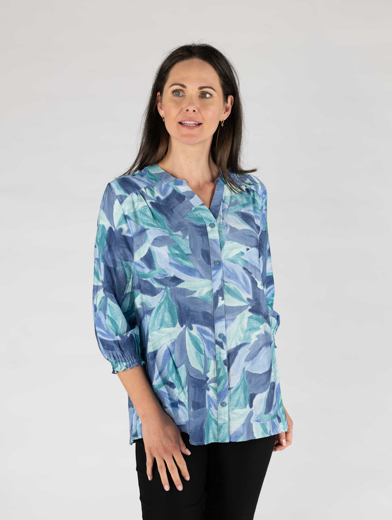 Leaf Print Blouse-Tops-Paco