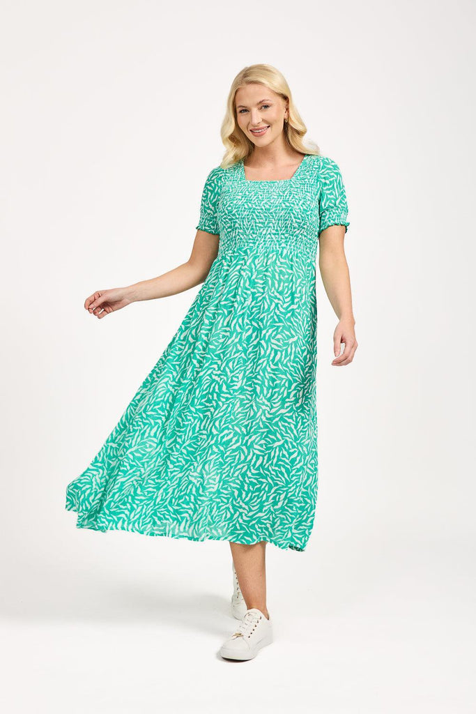 Leaf Print Dress - Green-Dresses-Paco