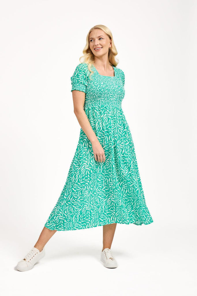 Leaf Print Dress - Green-Dresses-Paco