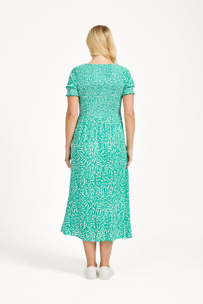 Leaf Print Dress - Green-Dresses-Paco