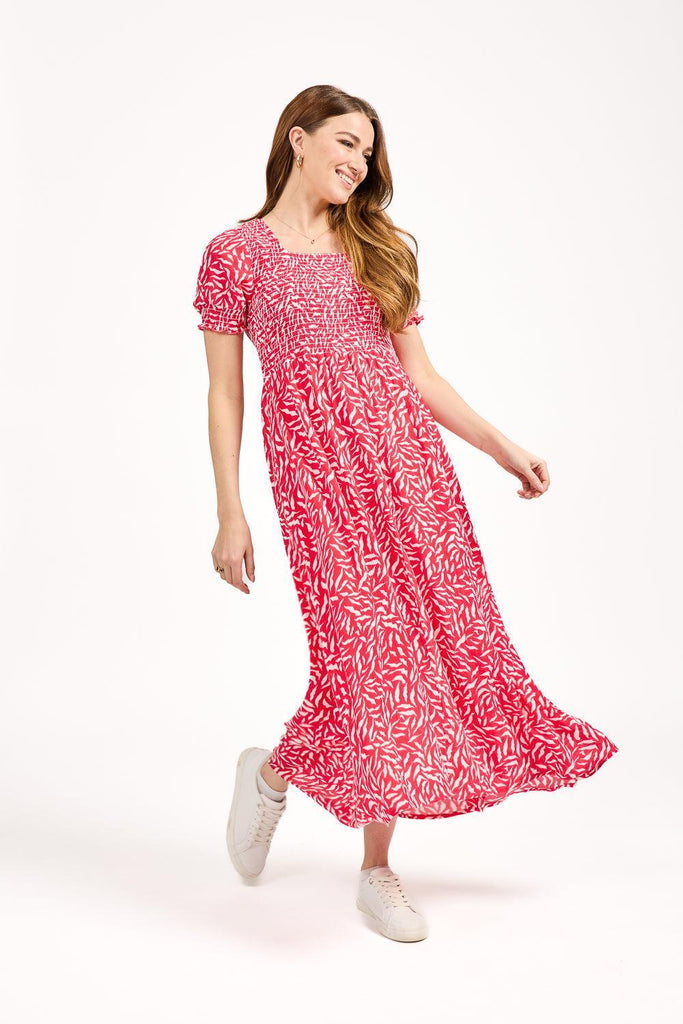 Leaf Print Dress - Pink-Dresses-Paco