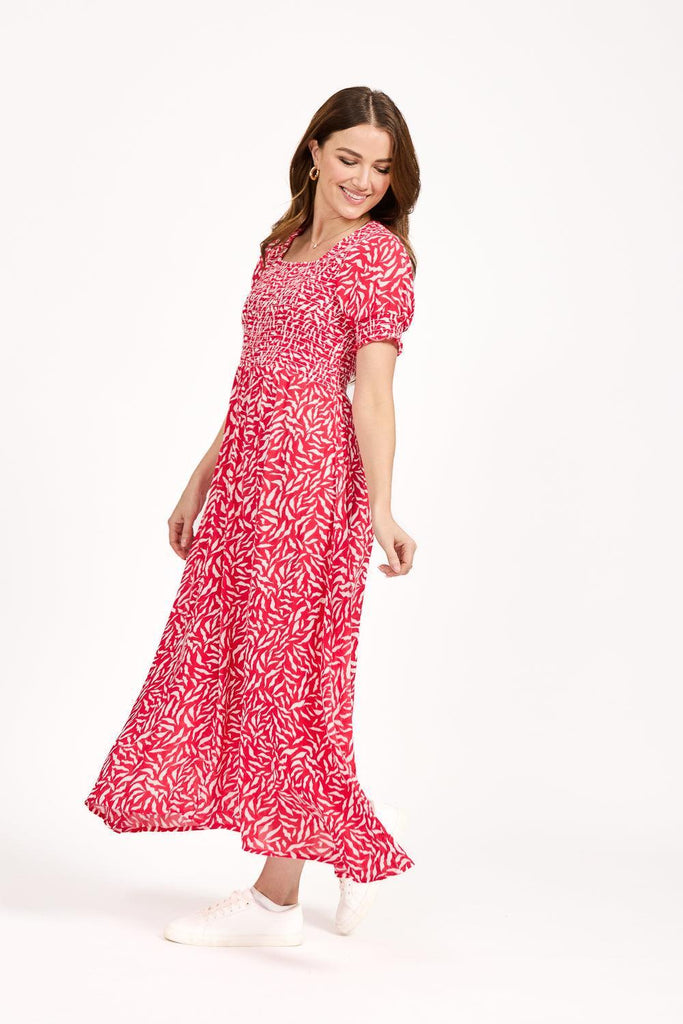 Leaf Print Dress - Pink-Dresses-Paco
