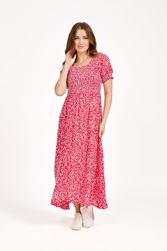 Leaf Print Dress - Pink-Dresses-Paco