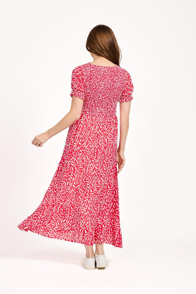 Leaf Print Dress - Pink-Dresses-Paco