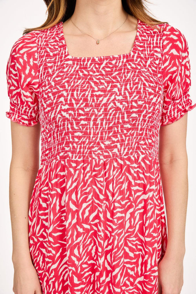 Leaf Print Dress - Pink-Dresses-Paco