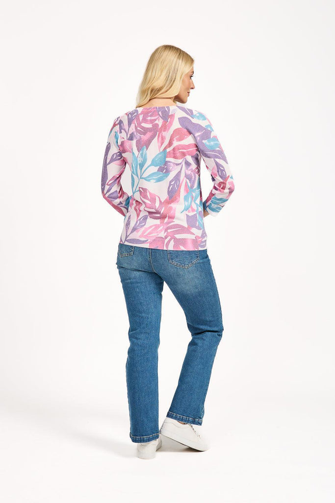 Leaf Print Jumper - Pink Combo-Knitwear-Paco