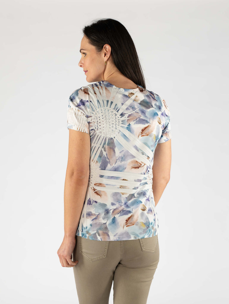 Leaf Print Pineapple Top - TO29826 - Blue Multi-Tops-Paco