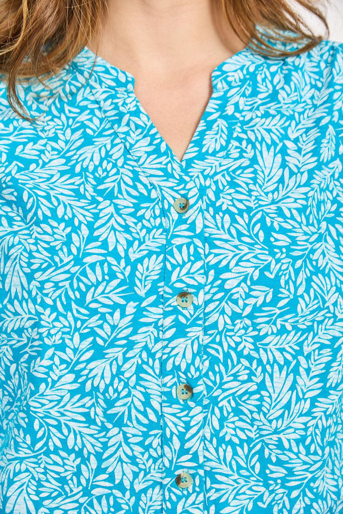 Leaf Print Shirt - Blue-Tops-Paco