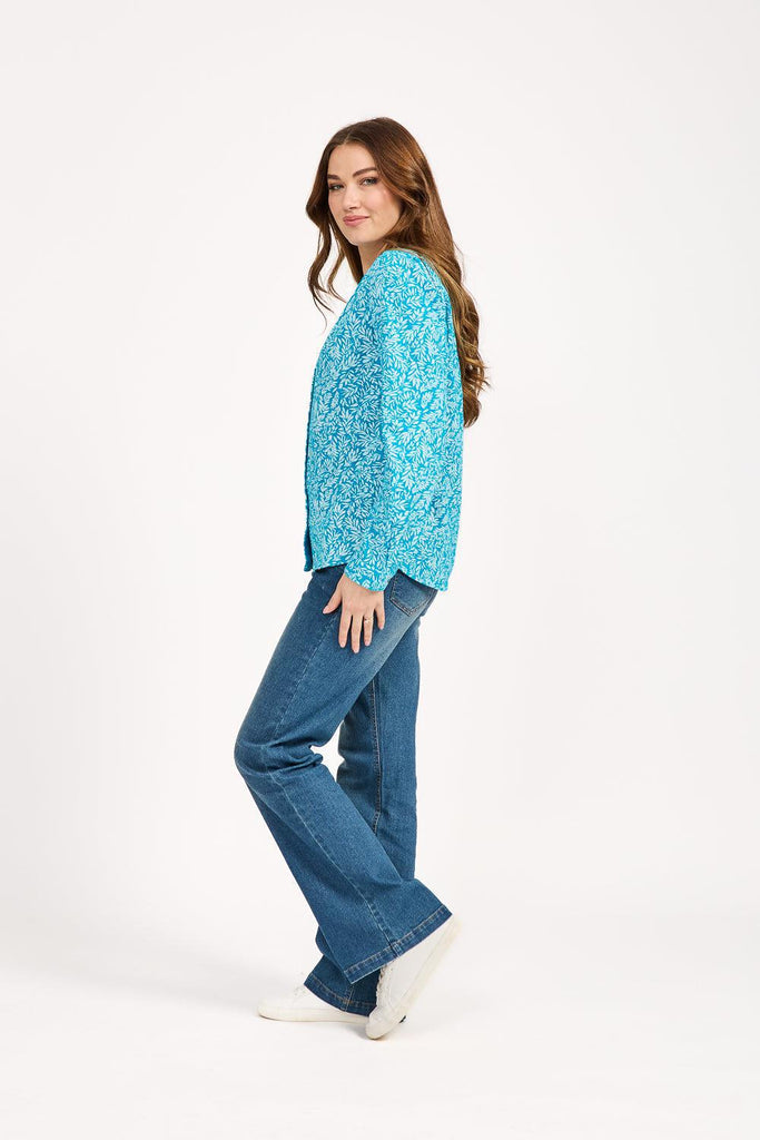 Leaf Print Shirt - Blue-Tops-Paco