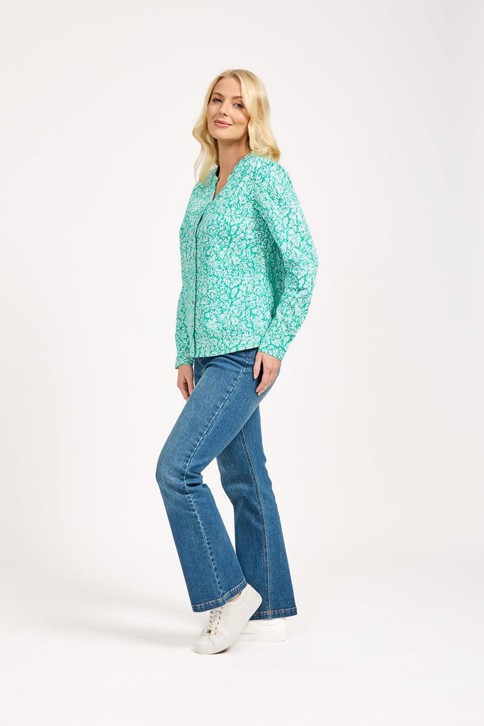 Leaf Print Shirt - Green-Tops-Paco