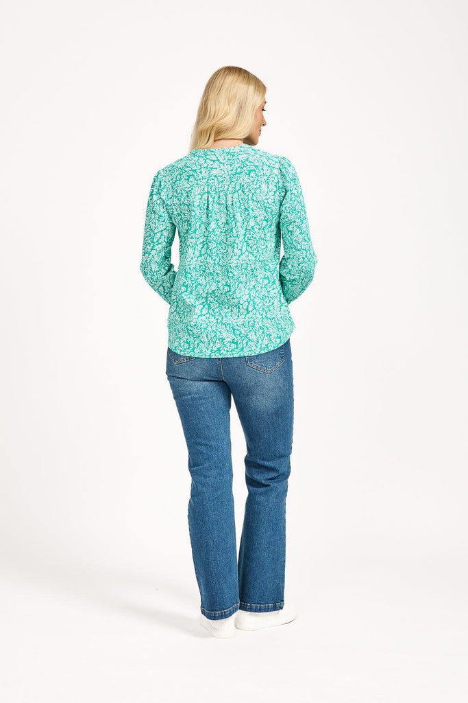 Leaf Print Shirt - Green-Tops-Paco