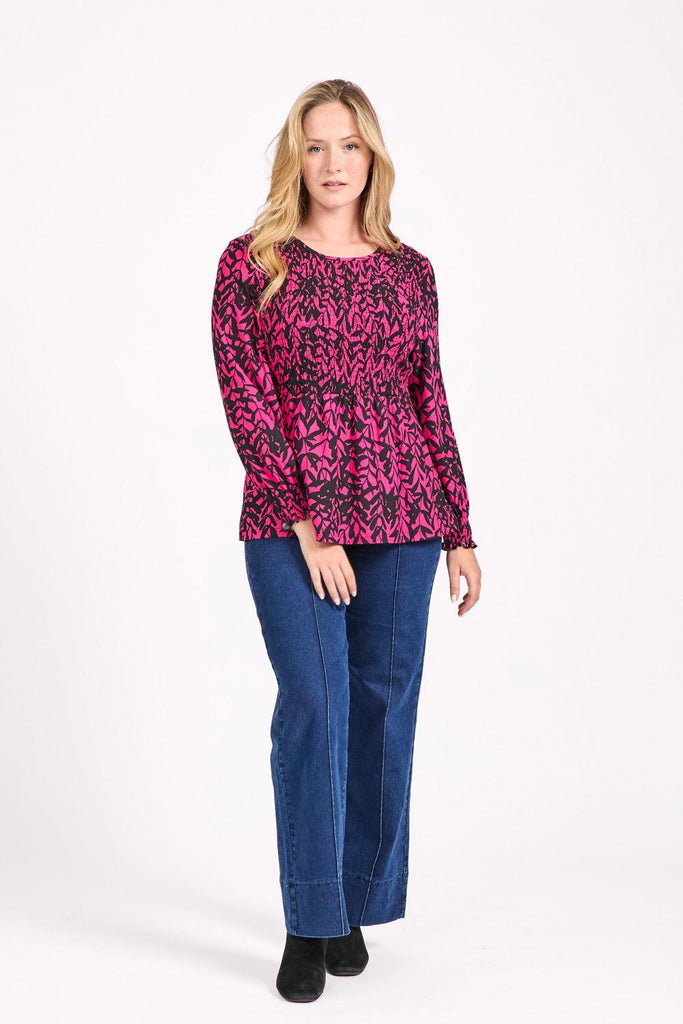 Leaf Print Soft Touch Top-Tops-Paco