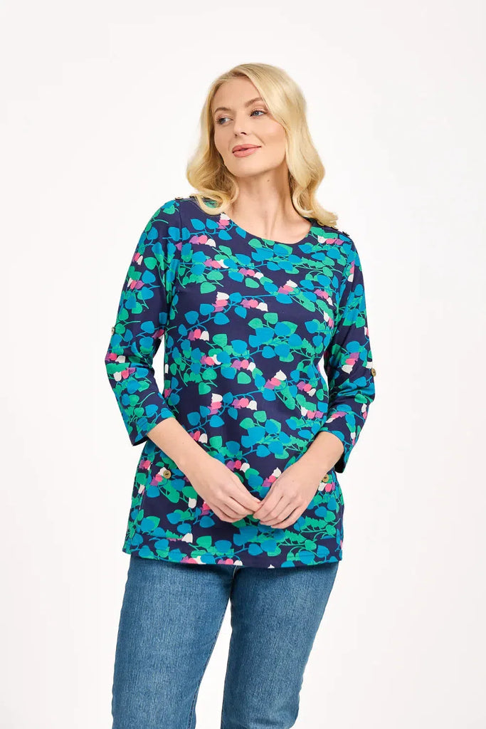 Leaf Print Tunic - Green-Tops-Paco