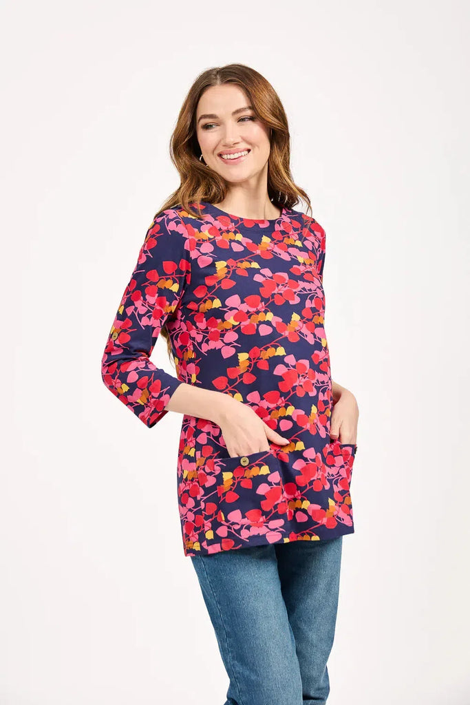 Leaf Print Tunic - Pink-Tops-Paco