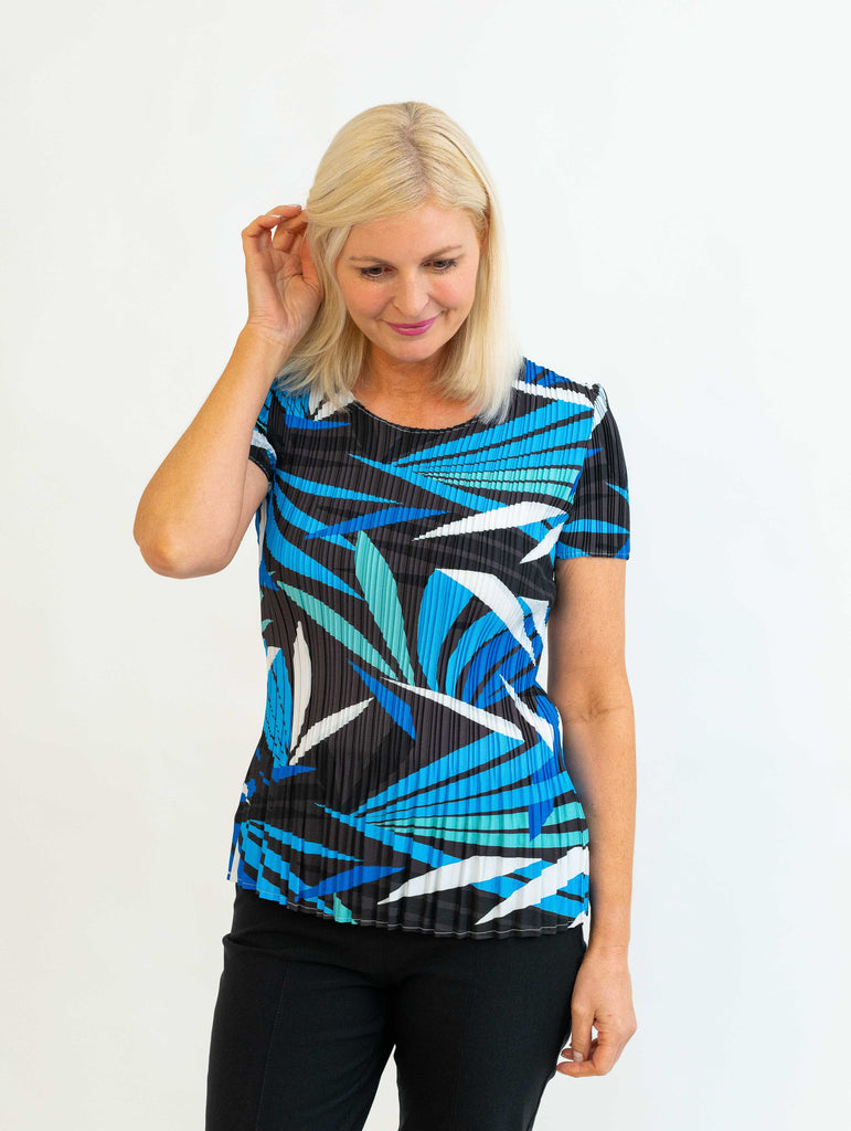 Leaf Printed Pleated Top-Tops-Paco