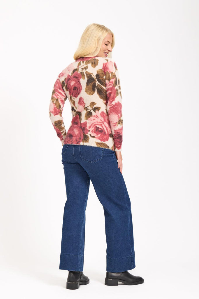 Rose Print Fluffy Jumper-Knitwear-Paco