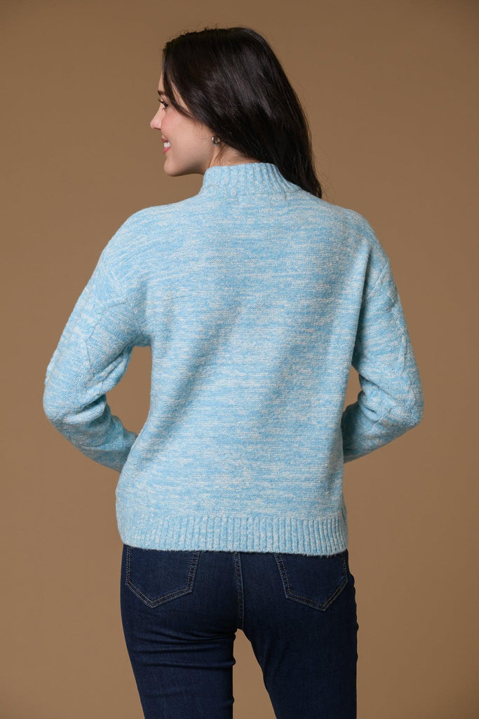 Melange Turtle Neck-Teal-Knitwear-Paco