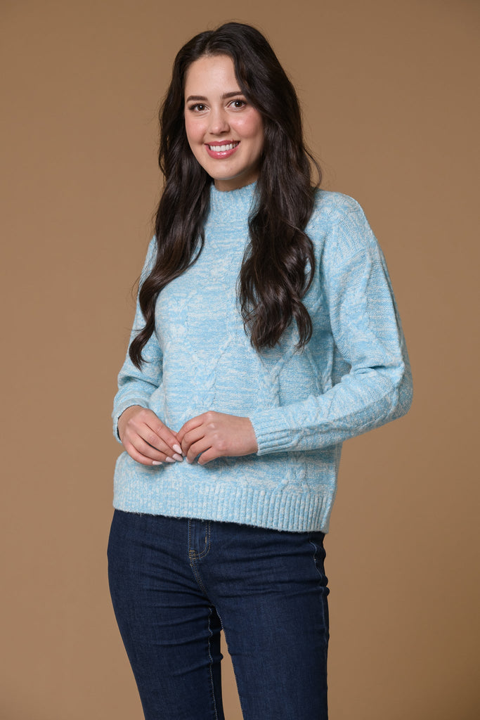 Melange Turtle Neck-Teal-Knitwear-Paco