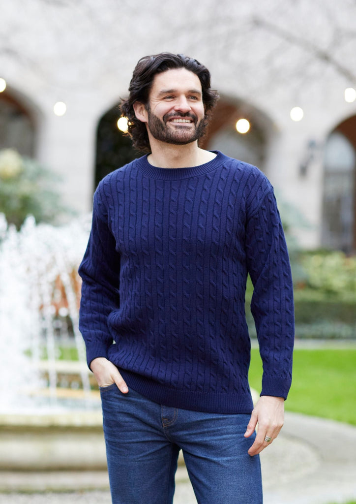 Mens Cable Jumper-Navy-Menswear-Paco