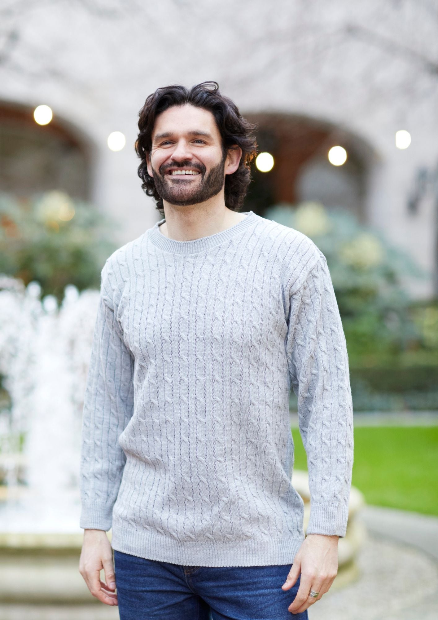 Mens Cable Jumper Pale -Grey - Main Image