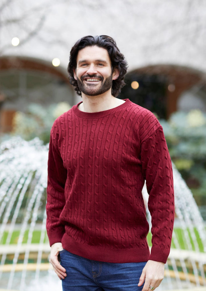 Mens Cable Jumper -Red-Menswear-Paco