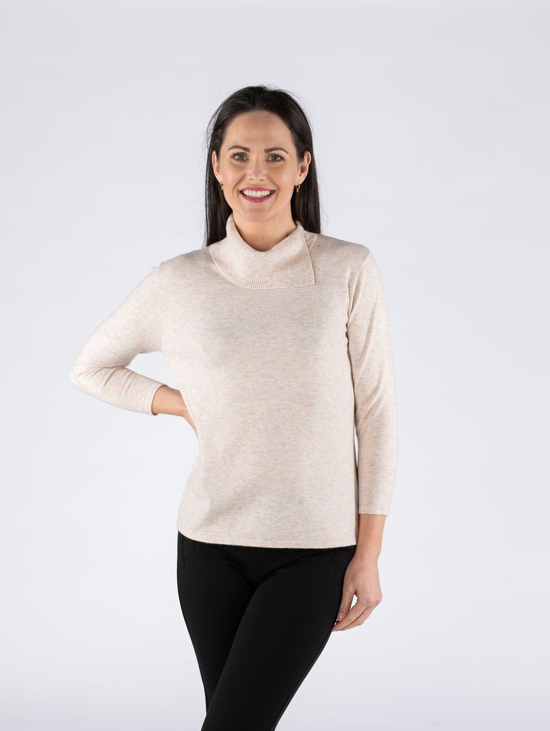 Mini Effect Jumper With Scowl 3/4 Sleeve - Multi-Jumpers & Cardigans-Paco