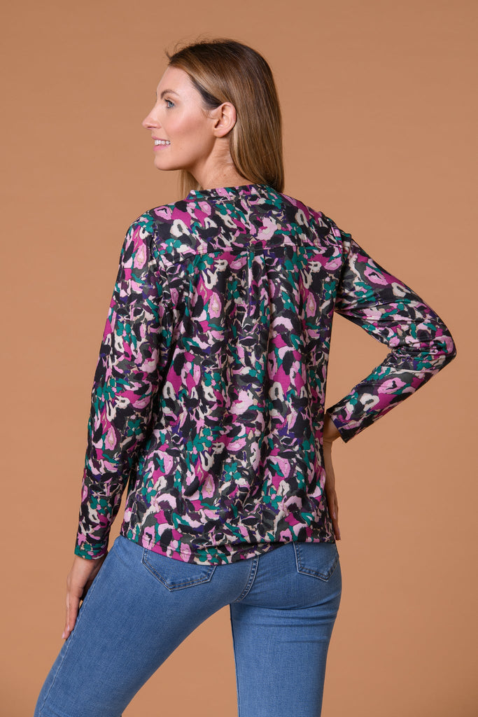 Modest Floral Nehru Collar Top-Multi-Tops-Paco