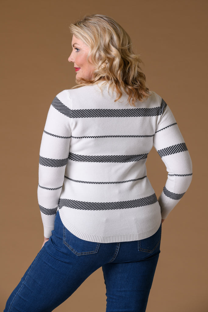 Monotone Stripe Sweater KP519085 WHITE/BLACK-Knitwear-Paco