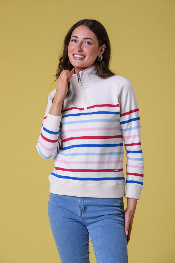 Multi Colour 1/2 Zip - White-Fleece-Paco