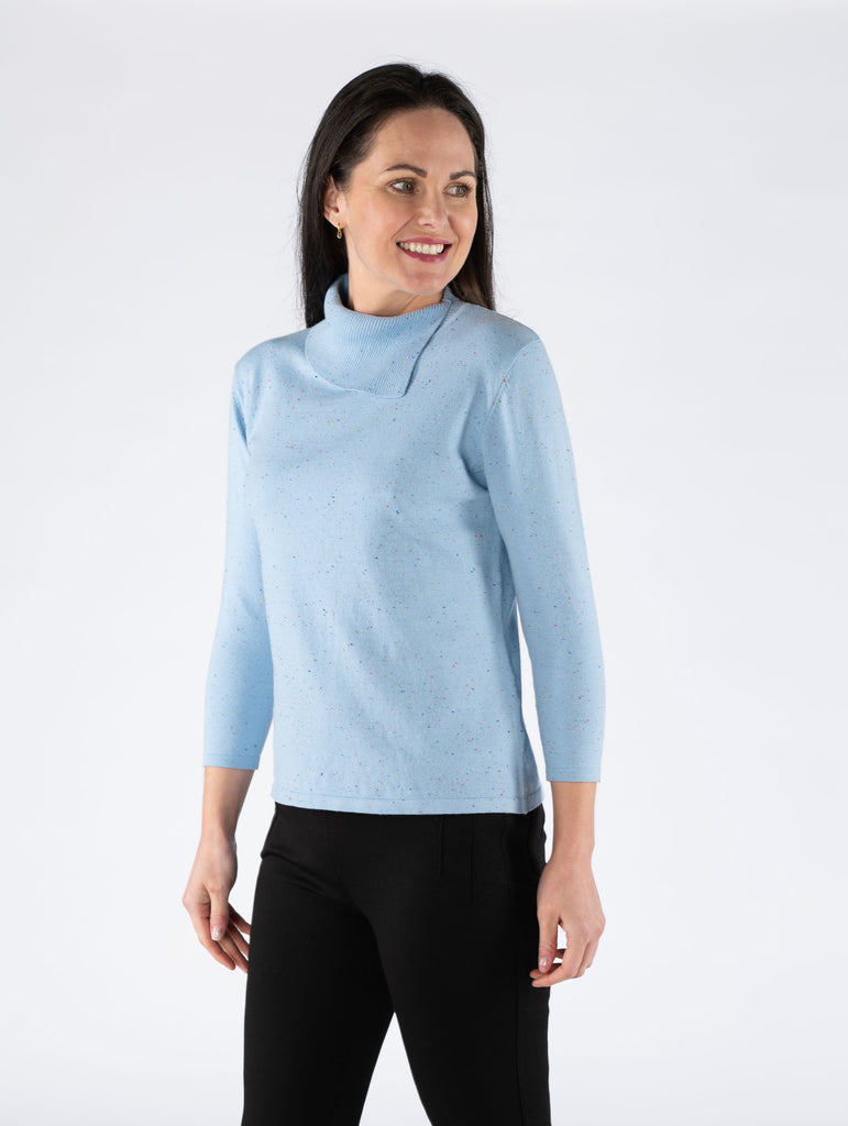 Multi Effect Jumper With Cowl Neck - JU29735 - Blue-Jumpers & Cardigans-Paco