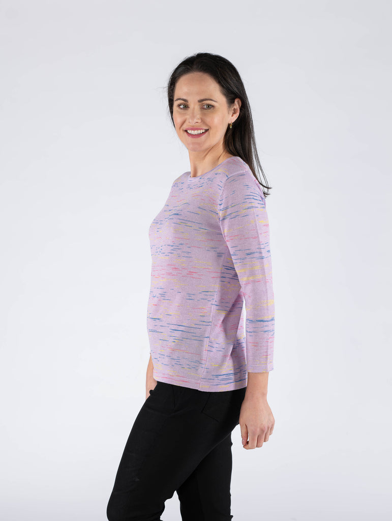 Multi Fleck Jumper Round Neck 3/4 Sleeve - Multi-Jumpers & Cardigans-Paco