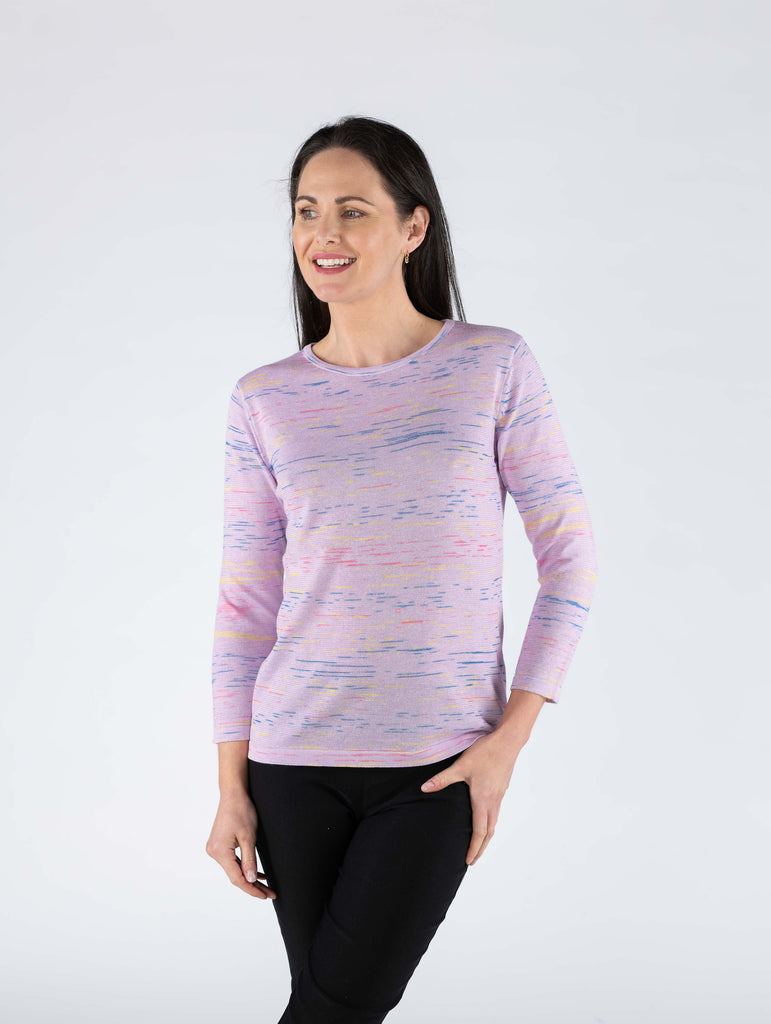 Multi Fleck Jumper Round Neck 3/4 Sleeve - Multi-Jumpers & Cardigans-Paco