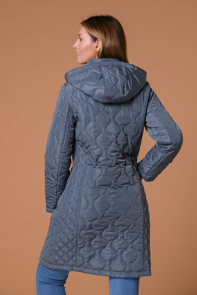 Multi Oval Quilt Jacket Steel Blue-Jackets-Paco