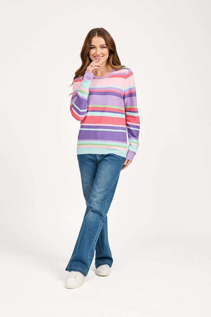 Multi Stripe Jumper - Purple Combo-Knitwear-Paco