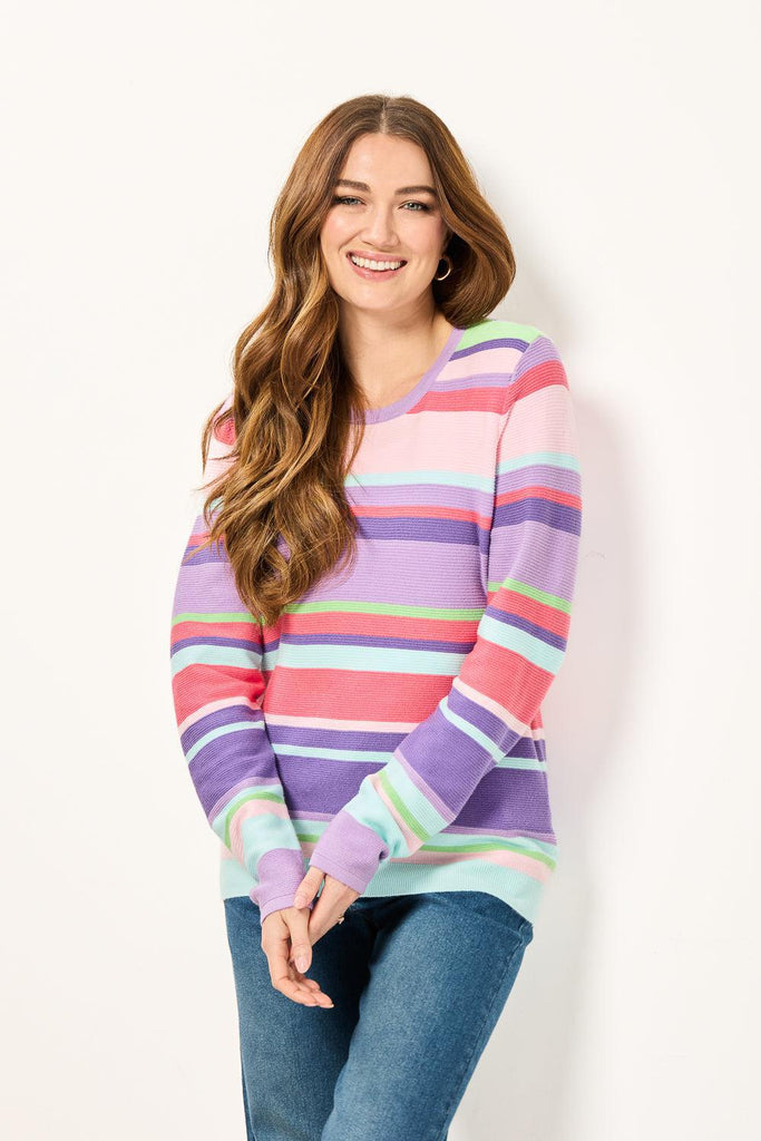 Multi Stripe Jumper - Purple Combo-Knitwear-Paco