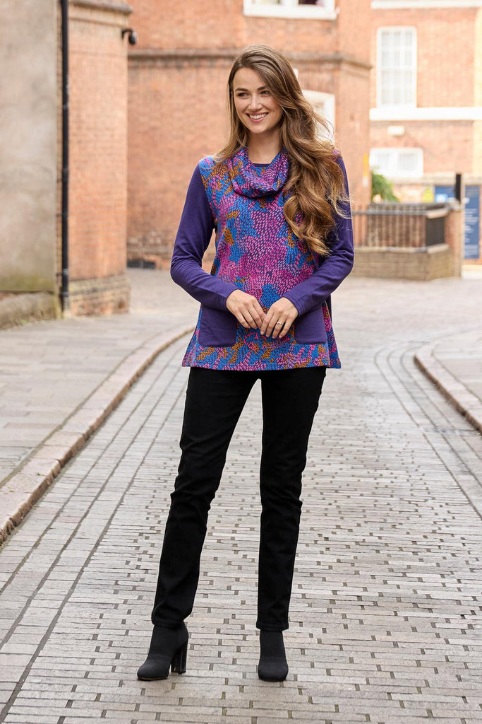 Multicolour print cowl neck top-Paco