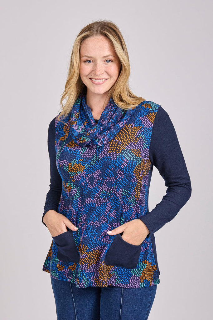 Multicolour print cowl neck top-Tops-Paco