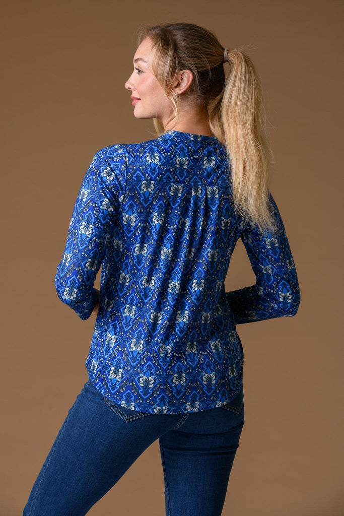 Nehru Collar L/S Top BLUE TILE-Basics-Paco