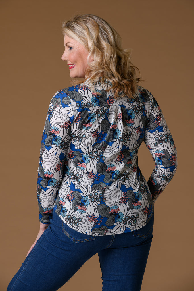 Nehru Collar L/S Top MULTI BLUES-Basics-Paco